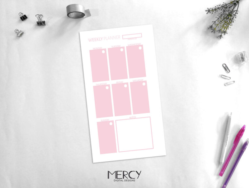 Personal Vertical Weekly Planner Pastel Pink