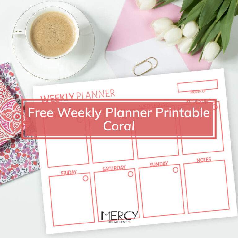 Free Weekly Planner Printable Coral • Mercy Digital Designs 3134