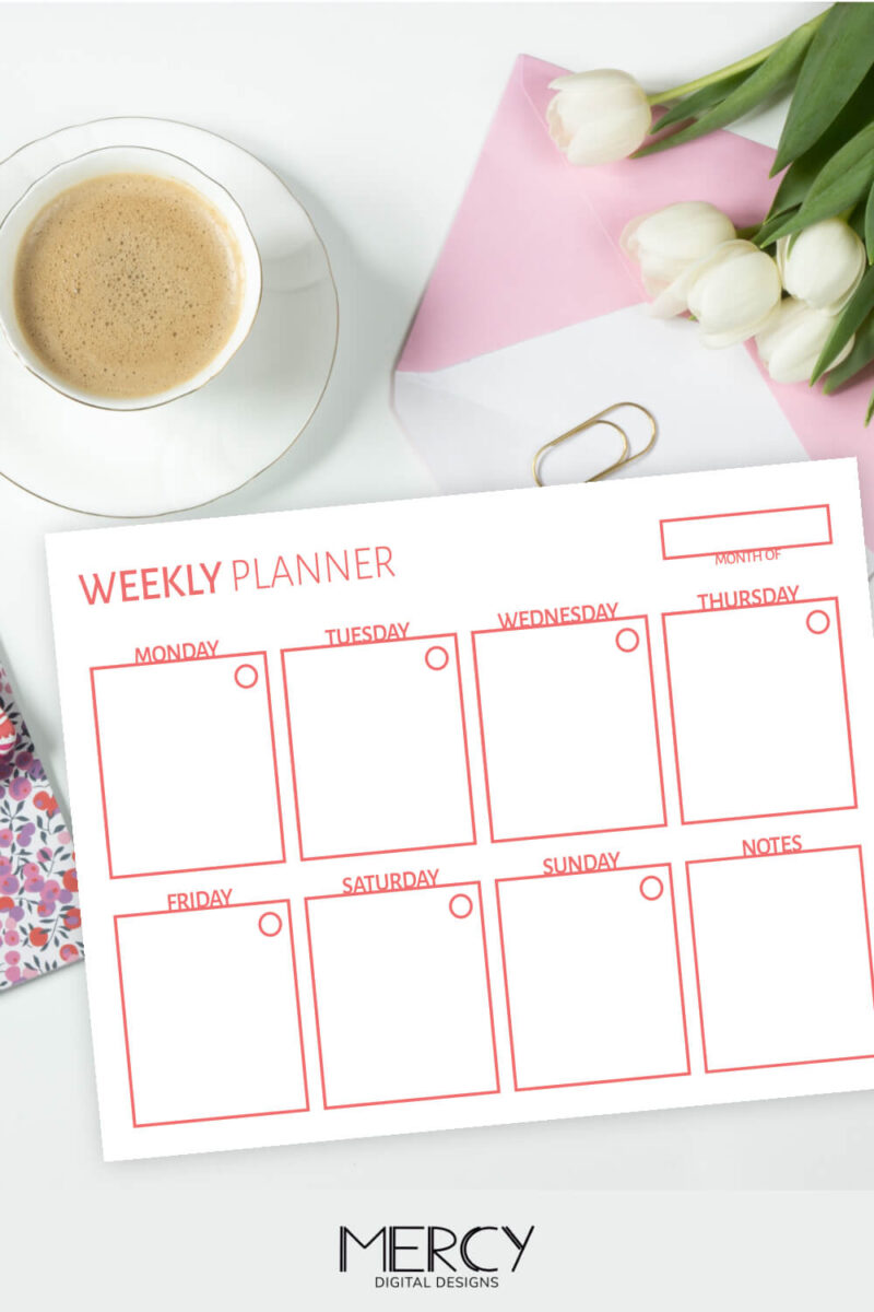 Free Weekly Planner Printable Coral • Mercy Digital Designs