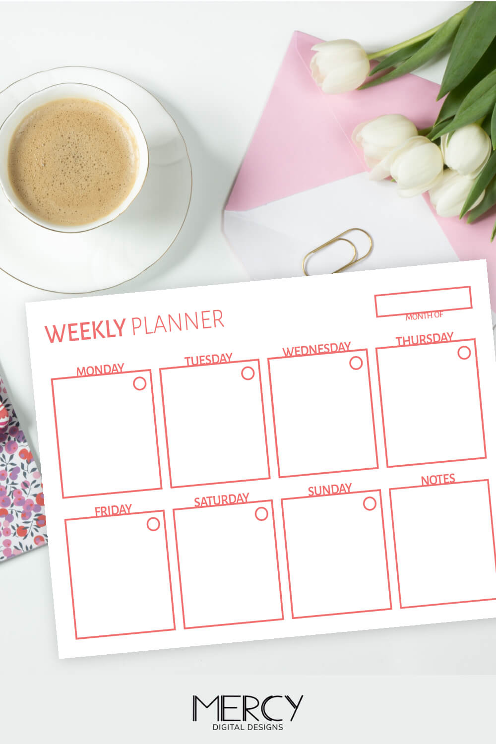 Free Weekly Planner Printable Coral • Mercy Digital Designs