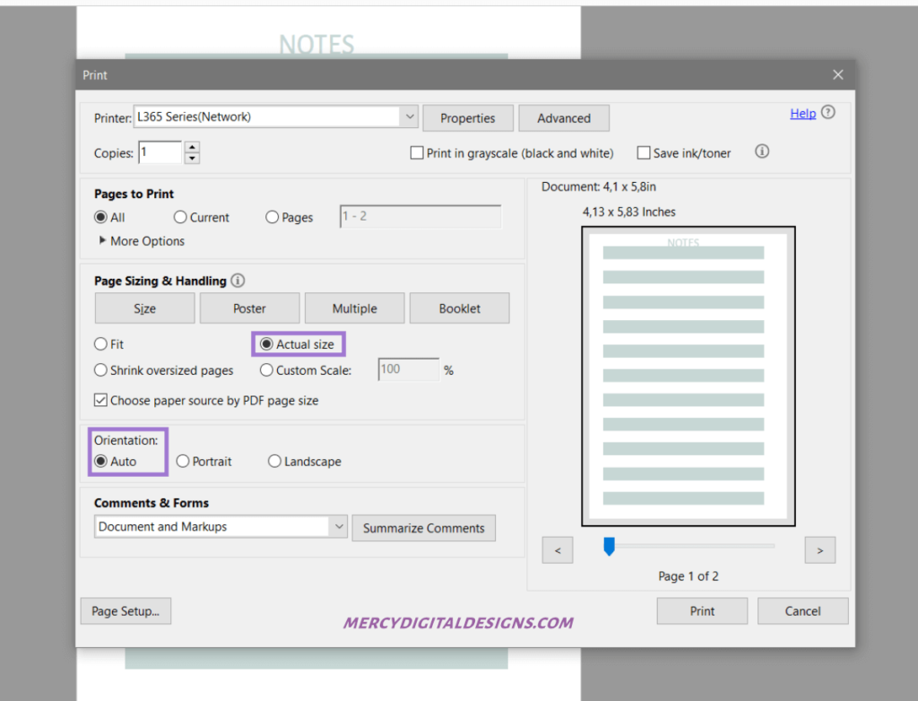 Print your A6 planner insert in actual size