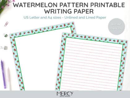 Printable Writing Paper Stationery Watermelon Pattern