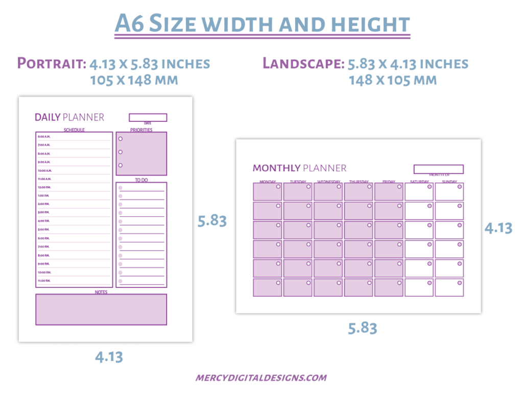 A6 Size width and height
