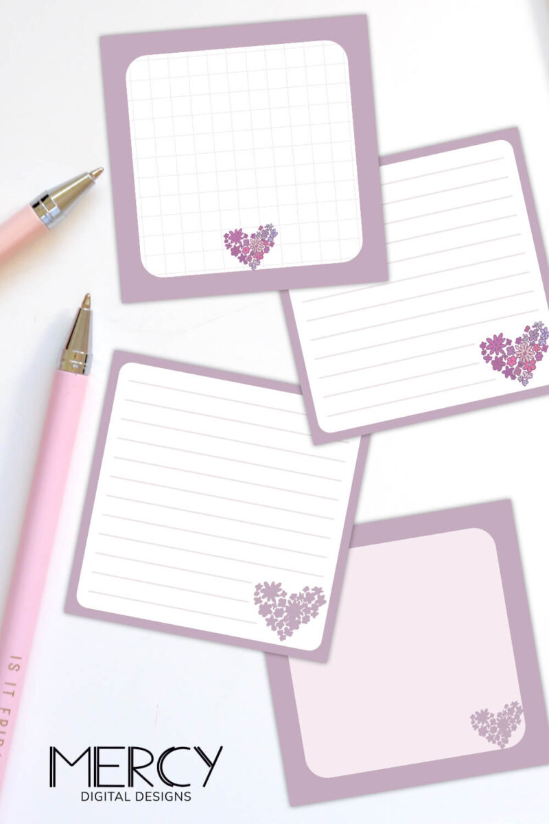 Free Printable Memo Pads Mauve Heart • Mercy Digital Designs