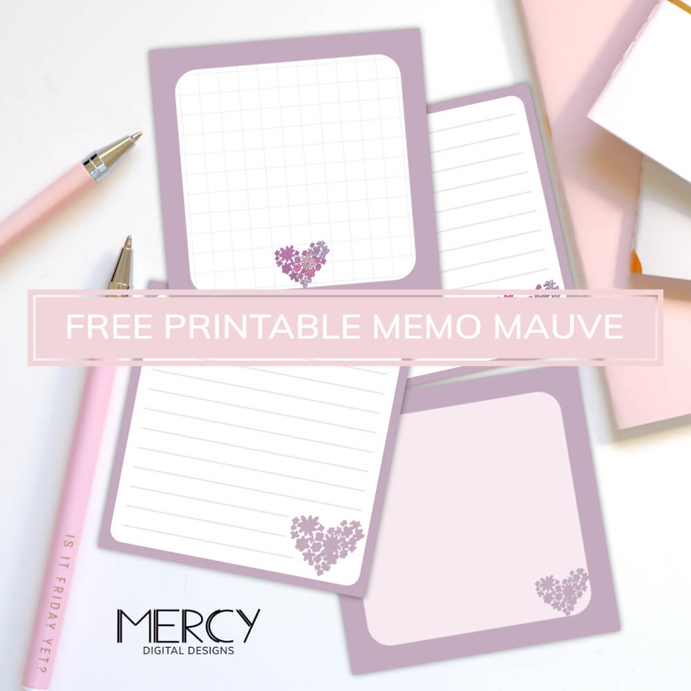 Free Printable Memo Pads Mauve Heart