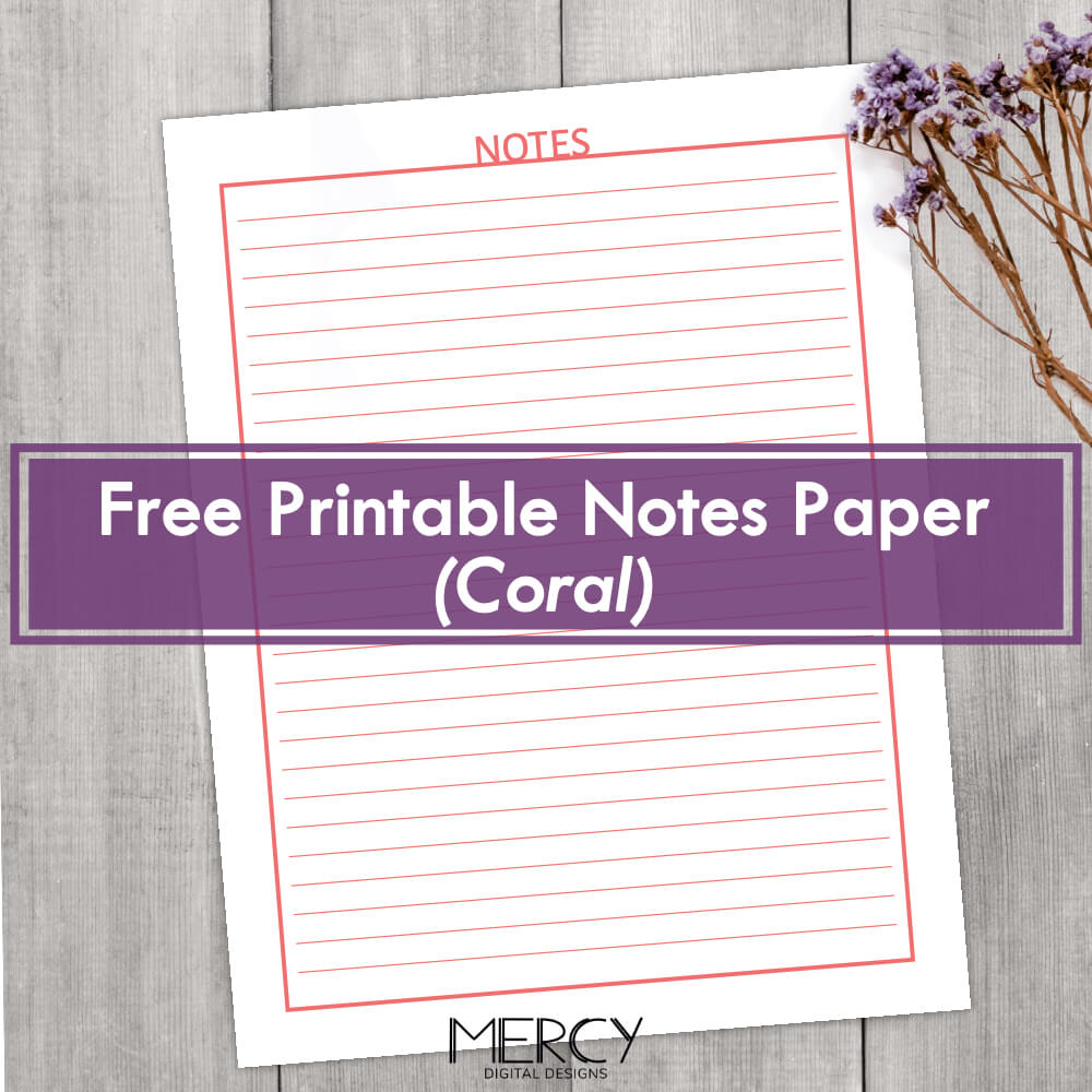 Free Printable Notes Paper in Coral Color