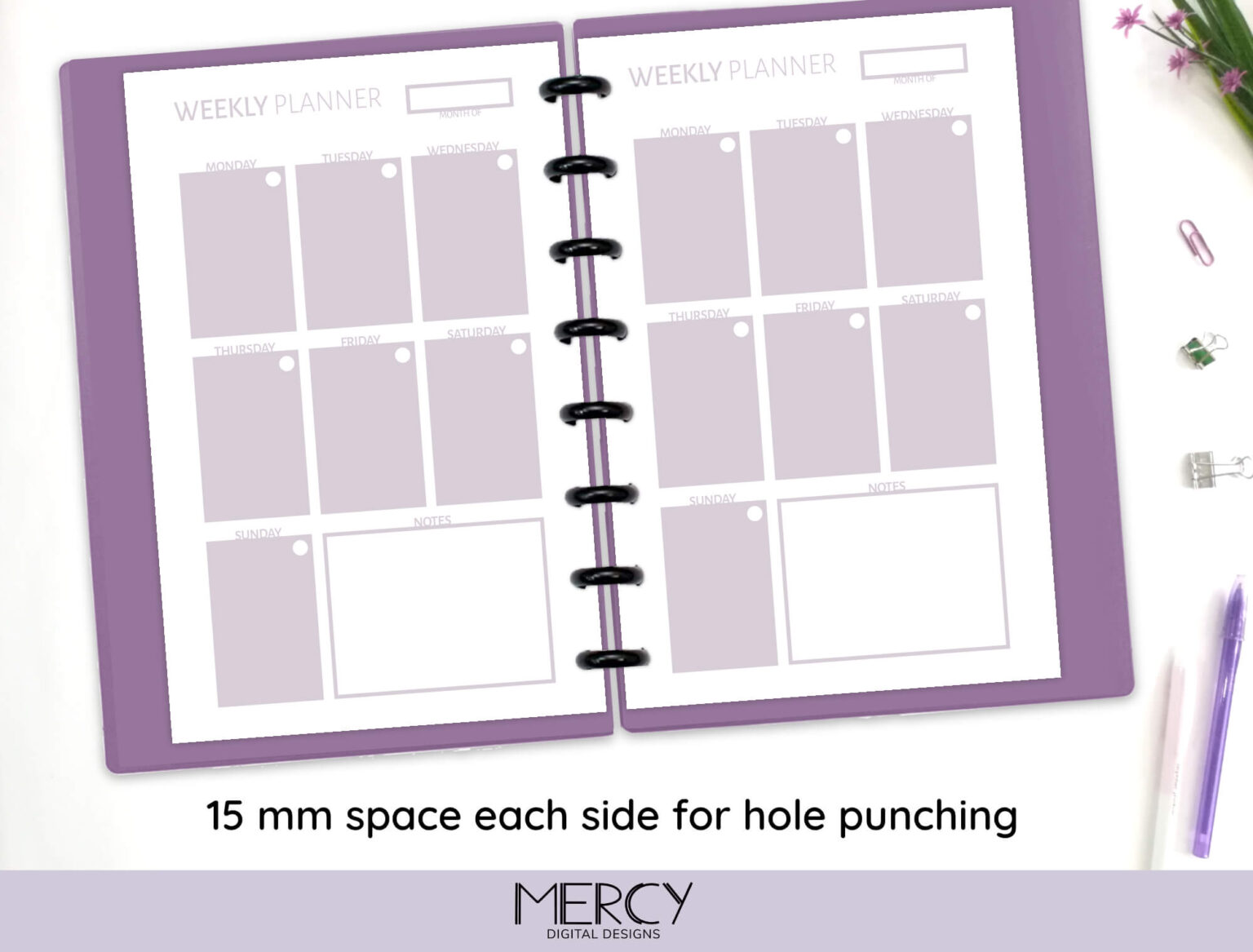 Half Vertical Weekly Planner Printable Pastel • Mercy Digital Designs