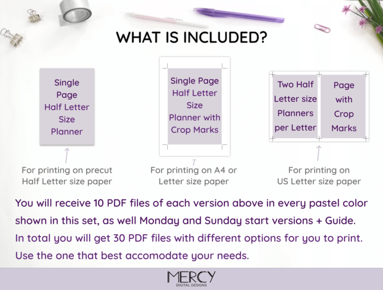 Half Vertical Weekly Planner Printable Pastel • Mercy Digital Designs