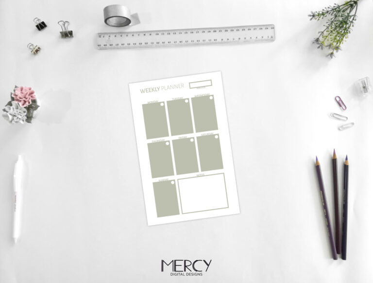 Half Vertical Weekly Planner Printable Pastel • Mercy Digital Designs