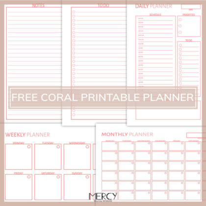 Free Coral Printable Planner • Mercy Digital Designs