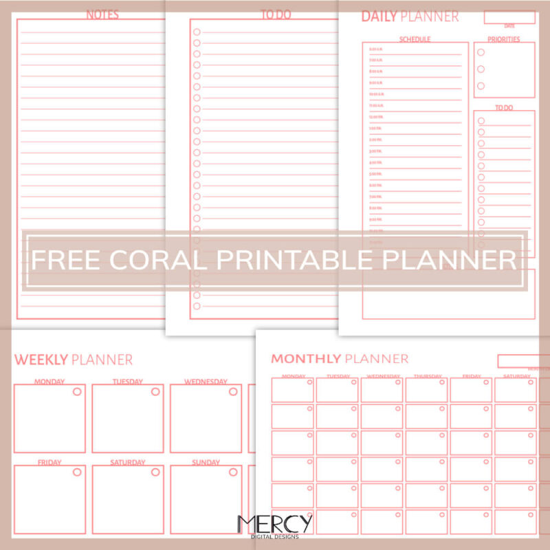 Free Coral Printable Planner • Mercy Digital Designs