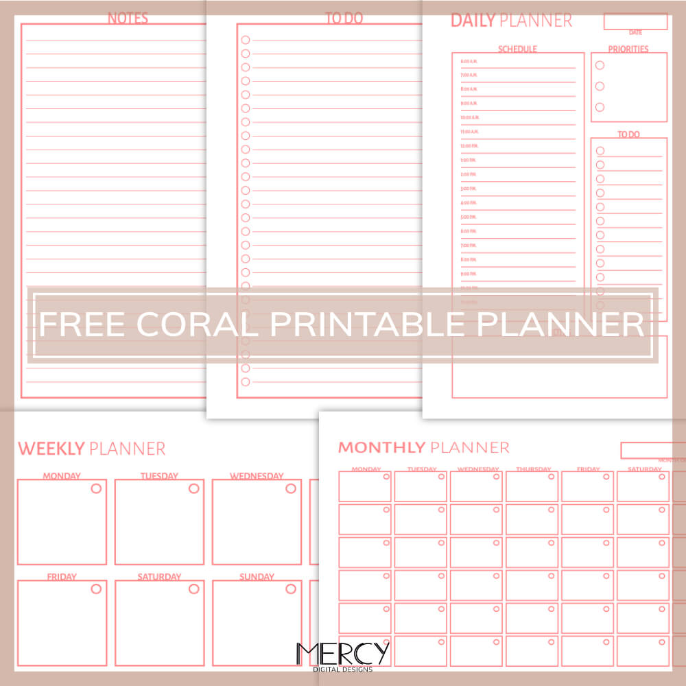 free coral printable planner