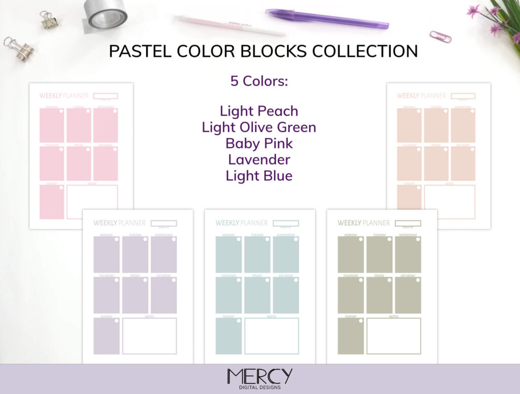 A6 Vertical Weekly Planner Printable Pastel • Mercy Digital Designs