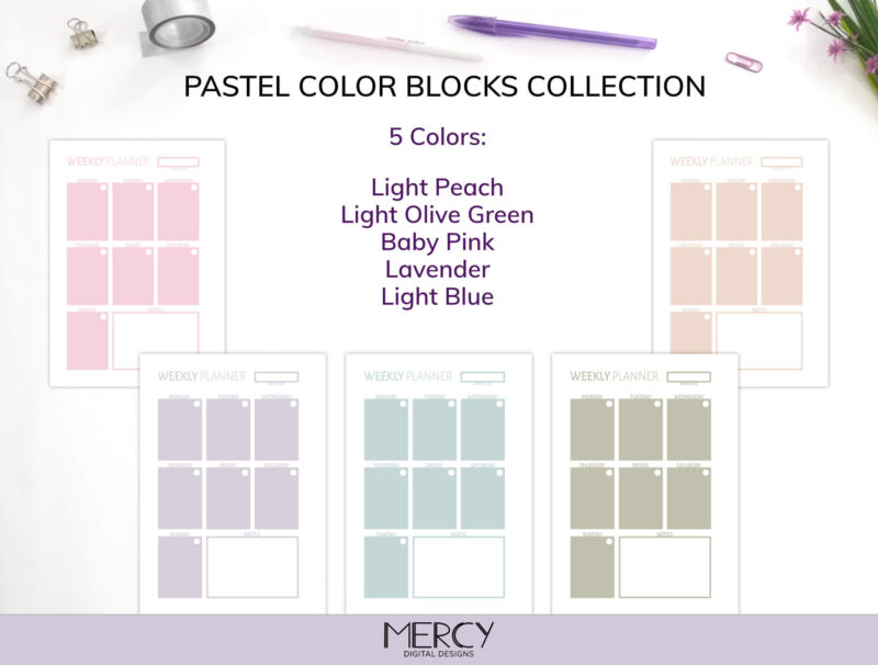 A6 Pastel Color Blocks Weekly Planner Colors