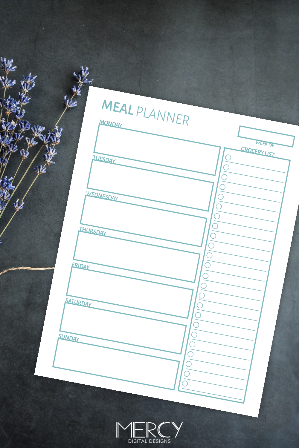 Free Meal Planner Printable in Blue Color • Mercy Digital Designs