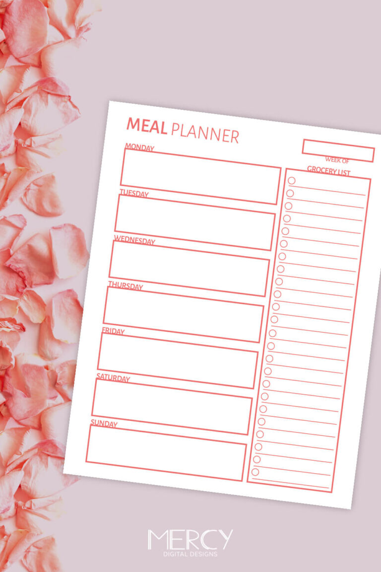Printable Meal Planner Free with Grocery List • Mercy Digital Designs