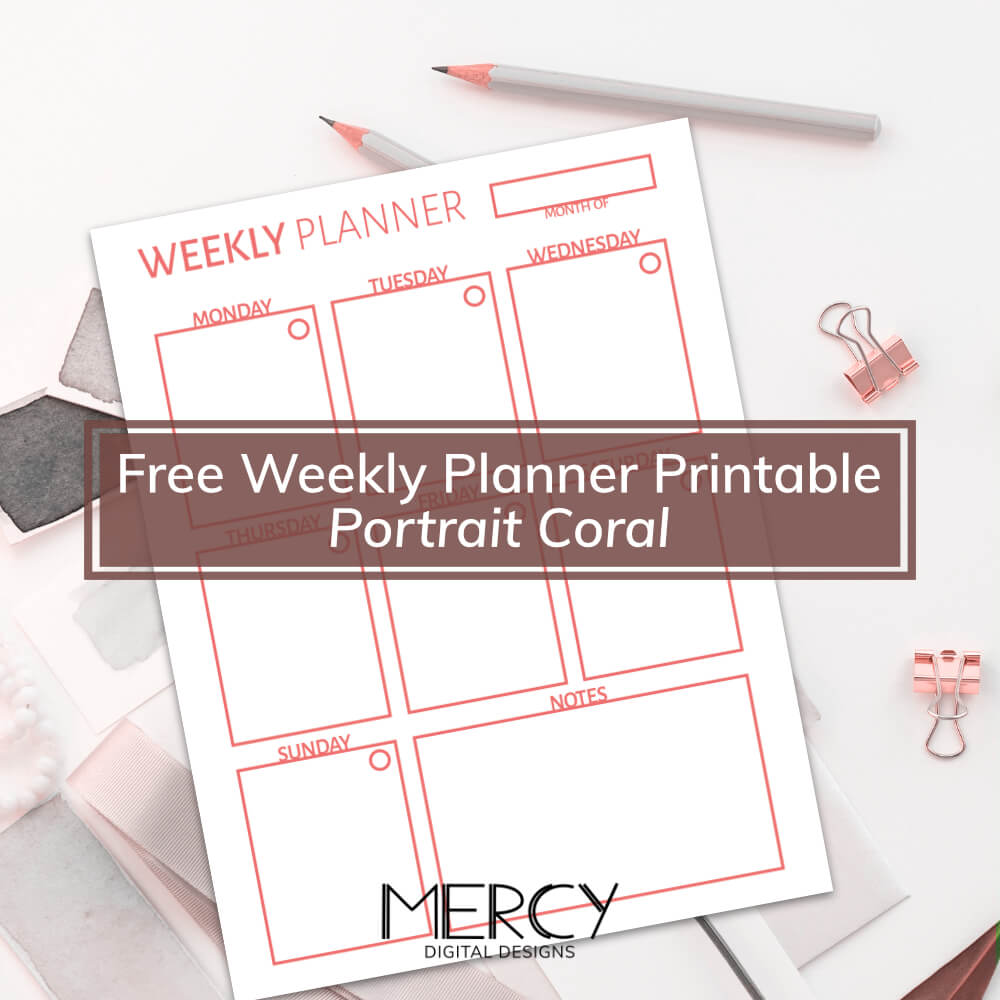 Free Weekly Planner Printable Portrait In Coral Mercy Digital Designs