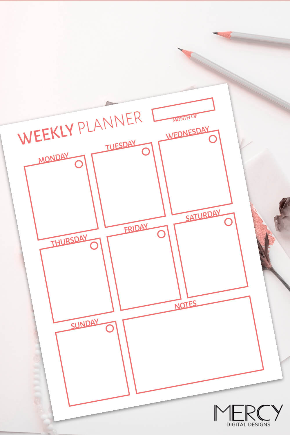 Free Weekly Planner Printable Portrait in Coral • Mercy Digital Designs
