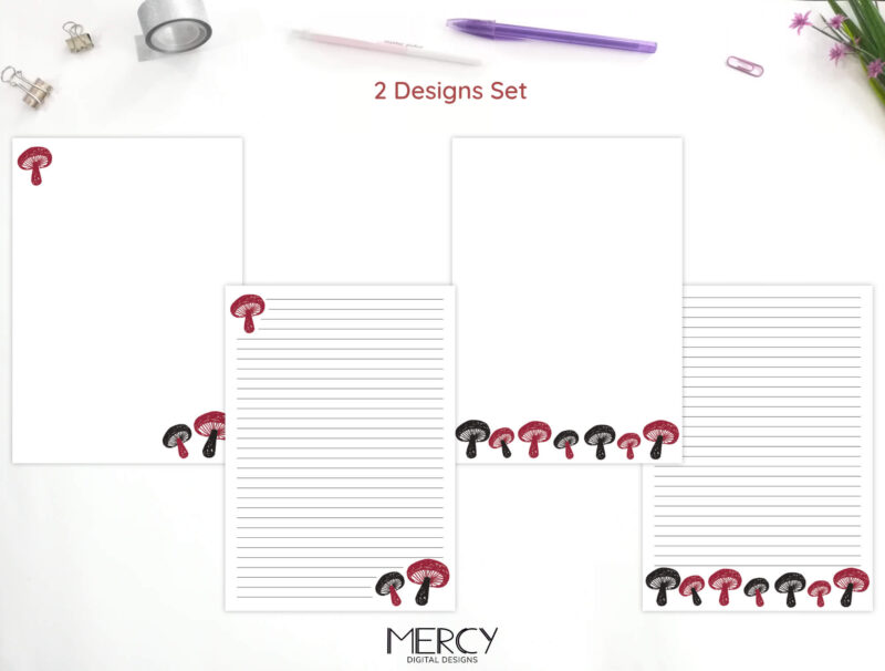 A4 Letter Cute Mushrooms Writing Paper Lined Unlined