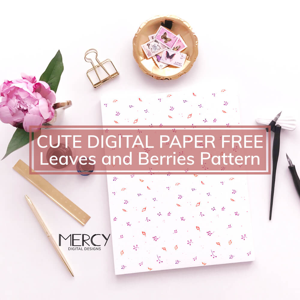 Cute Digital Paper Free: Leaves and Berries Pattern