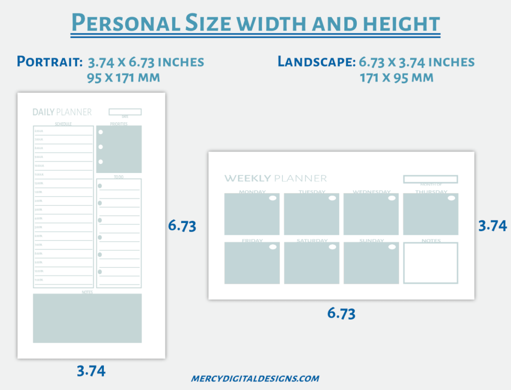 Personal Size width and height