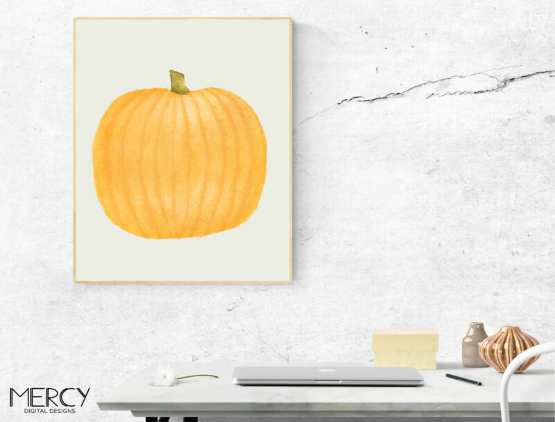 Yellow Pumpkin Art Print Printable Home Office