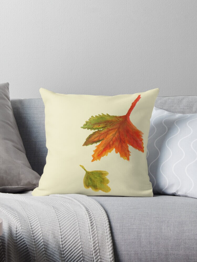 watercolor fall leaves throw-pillow