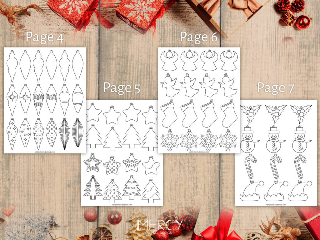 Chrismtas decorations to color free pages