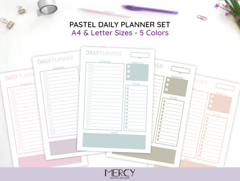 A4 Letter Pastel Daily Planner Set