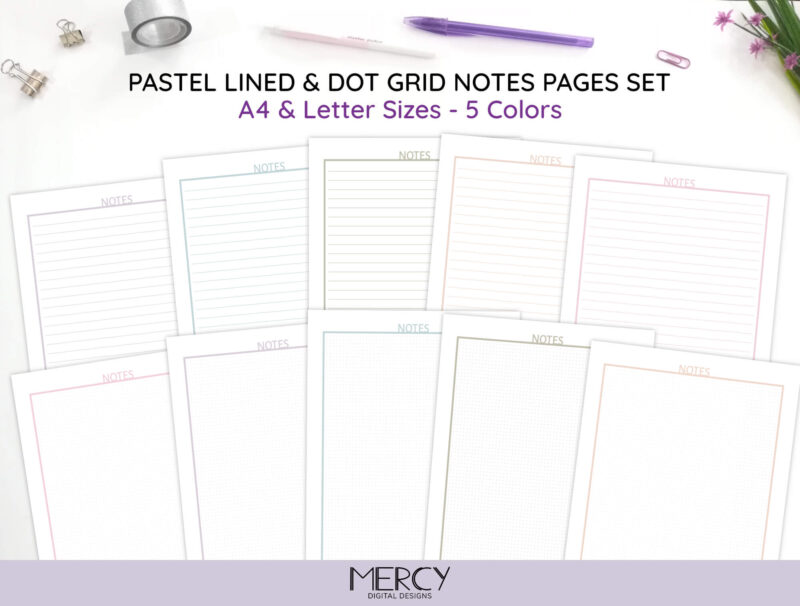 A4 Letter Pastel Notes Pages Set