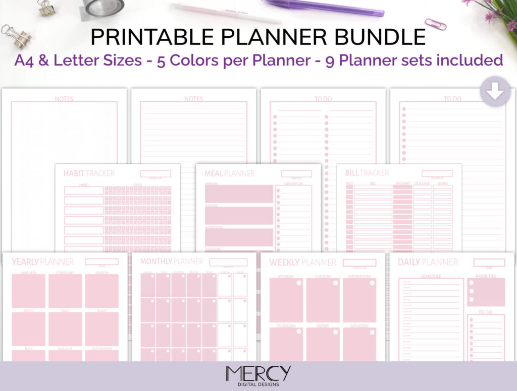 Printable Life Planner Pastel, Essentials Bundle • Mercy Digital Designs