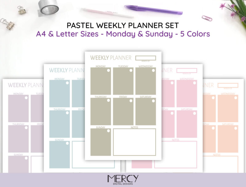 A4 Letter Pastel Weekly Planner Set