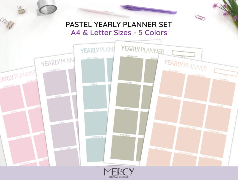 A4 Letter Pastel Yearly Planner Set