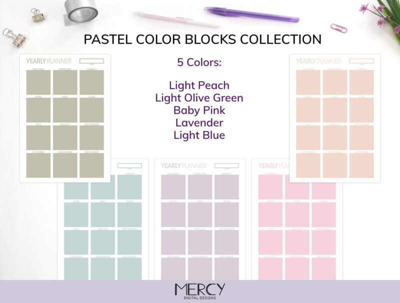 A4 Letter Pastel Yearly Planner Colors