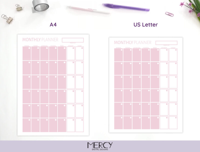 Pastel Monthly Planner A4 Letter