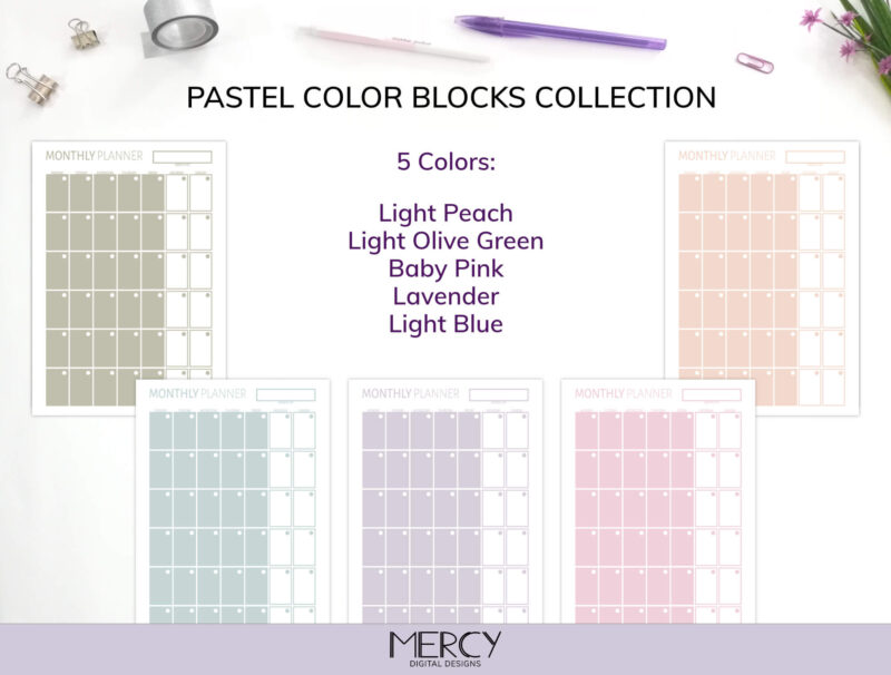 Pastel Monthly Planner Colors