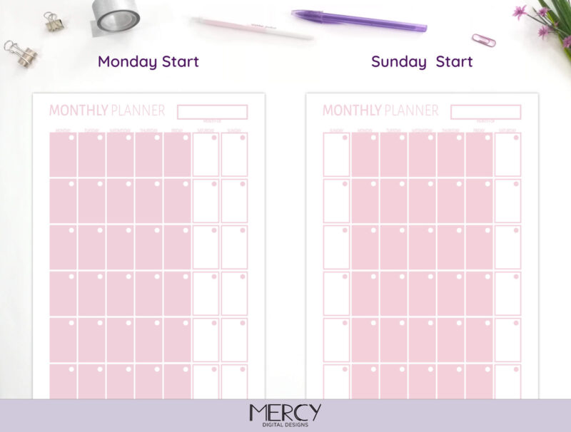 Pastel Monthly Planner Monday Sunday