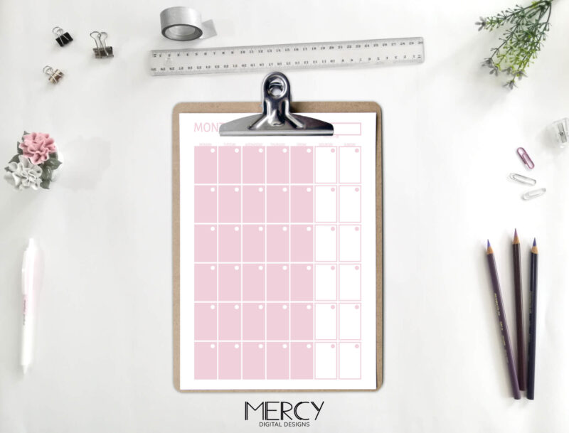 Pastel Vertical Monthly Planner Clipboard