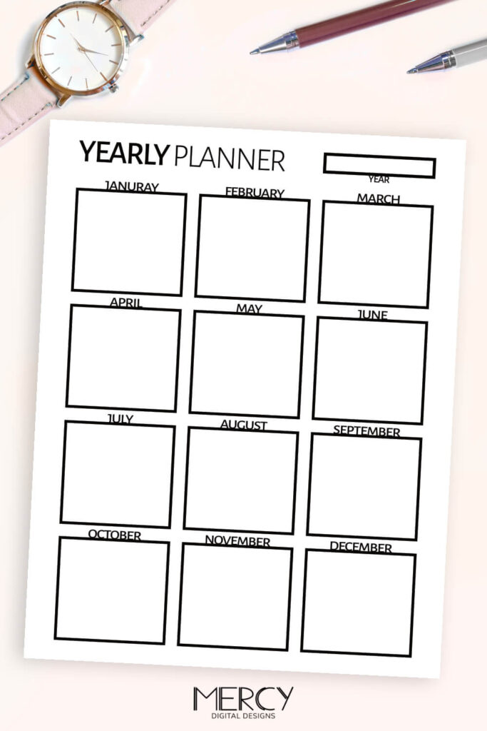 Yearly Planner Printable Free - Black and White