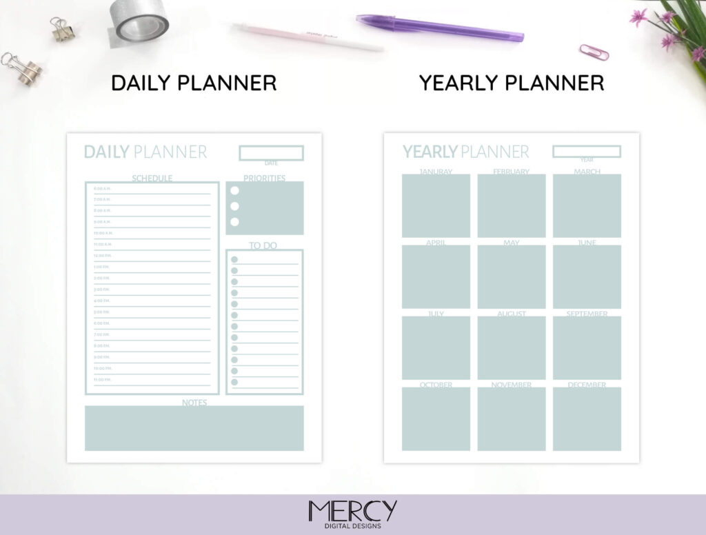 Blue Printable Planner Bundle, Essentials Pack • Mercy Digital Designs