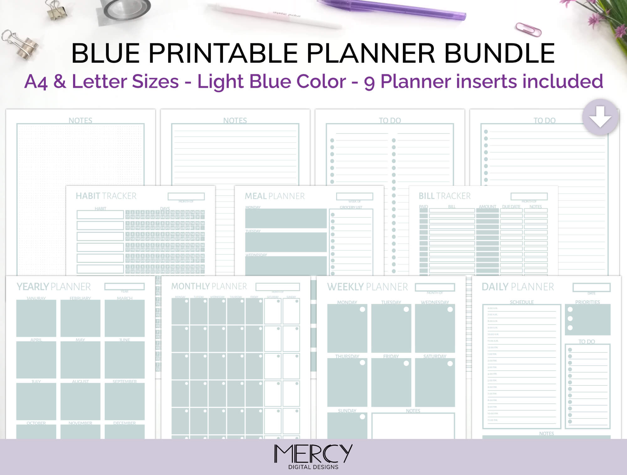 Printable “Himalayan Blue” Axolotl Planner Kit (Digital Download