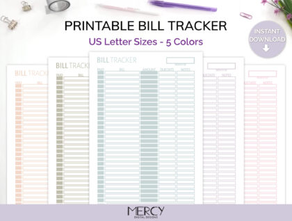 Bill Tracker Printable Pastel Set