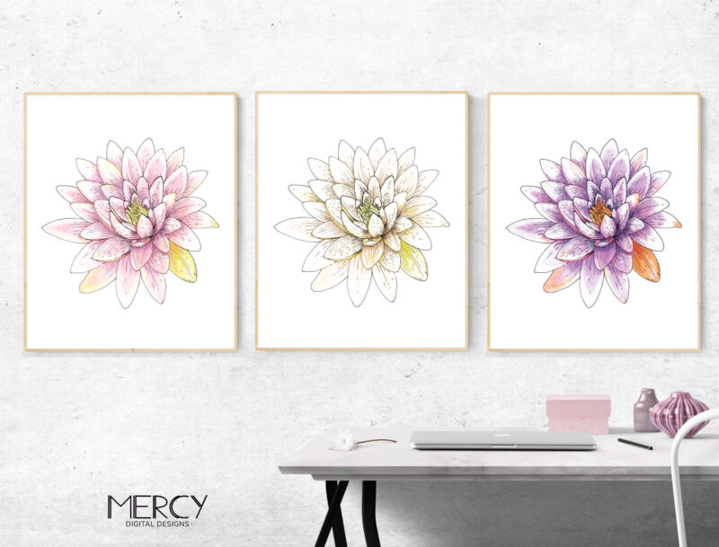 Lotus Flower Wall Art Printable Set