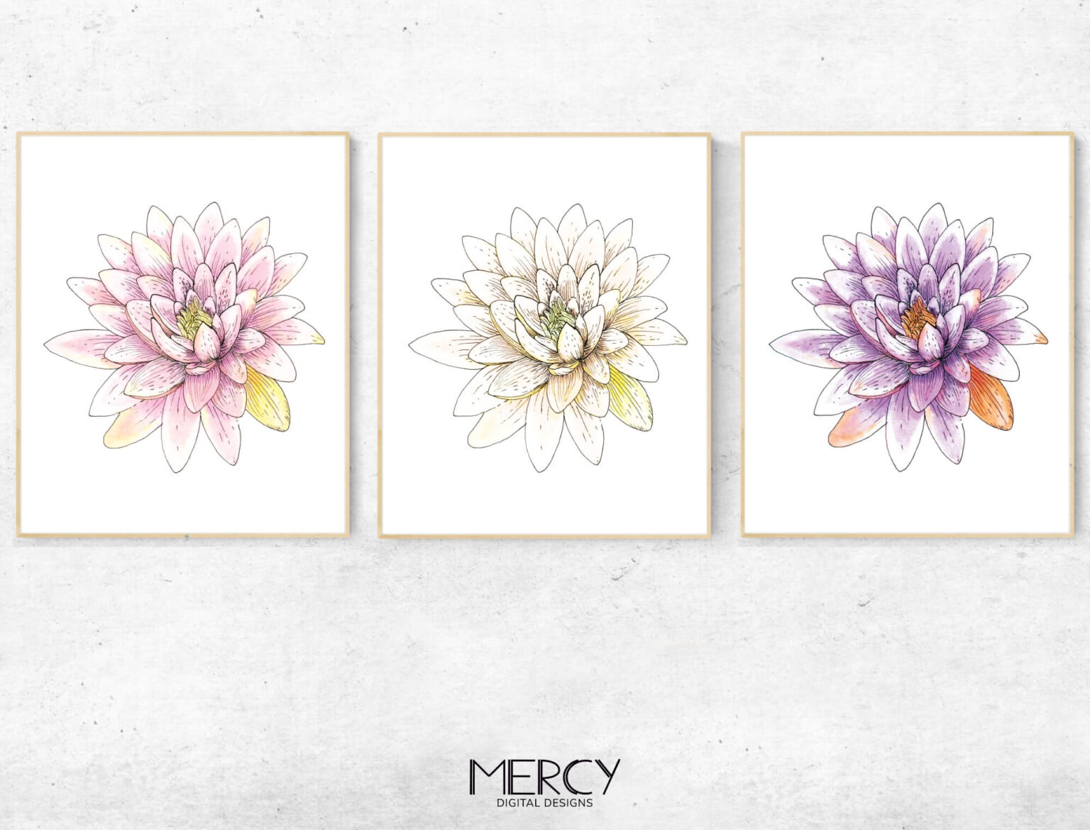 Lotus Flower Wall Art Printable, Set of 3 • Mercy Digital Designs