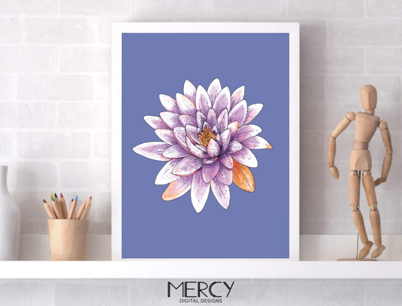 Purple Lotus Flower Wall Art Printable for Bedroom Decor