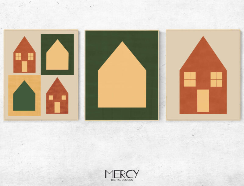 Abstract Houses Painting Set of 3