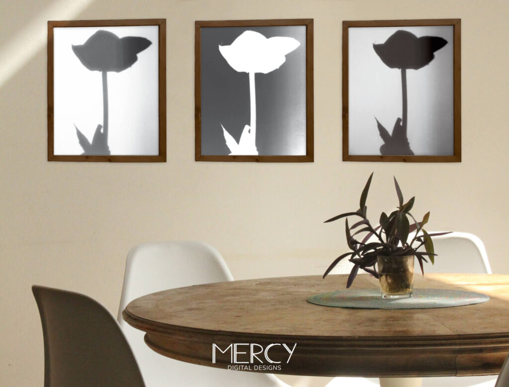 Black Flower Wall Art Printable, Set of 3 • Mercy Digital Designs