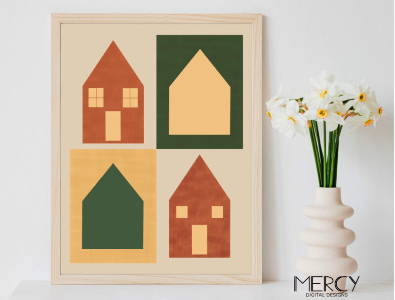 Printable Abstract Houses Painting