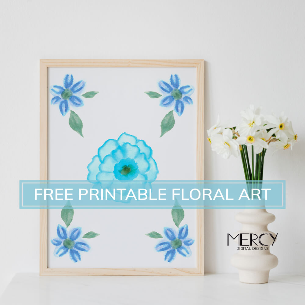 free printable floral art blue flowers