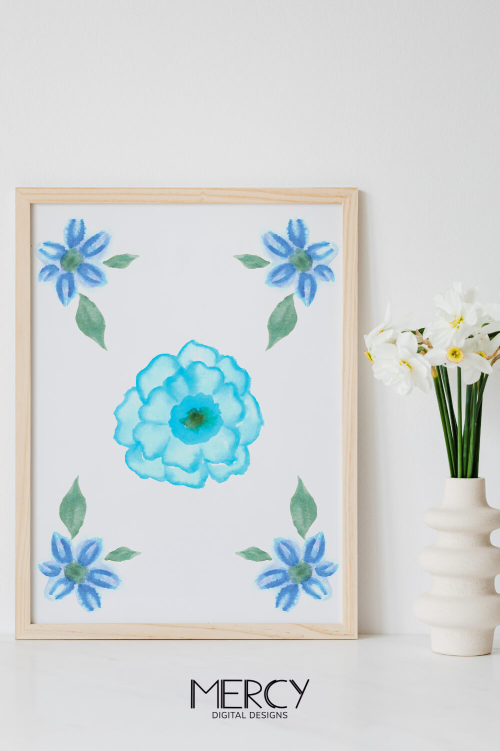 Free Printable Floral Art: Blue Flower Wall Art • Mercy Digital Designs